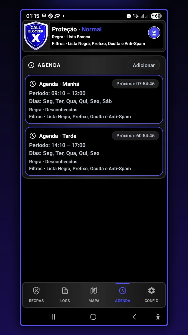 Call Blocker X schedule screen