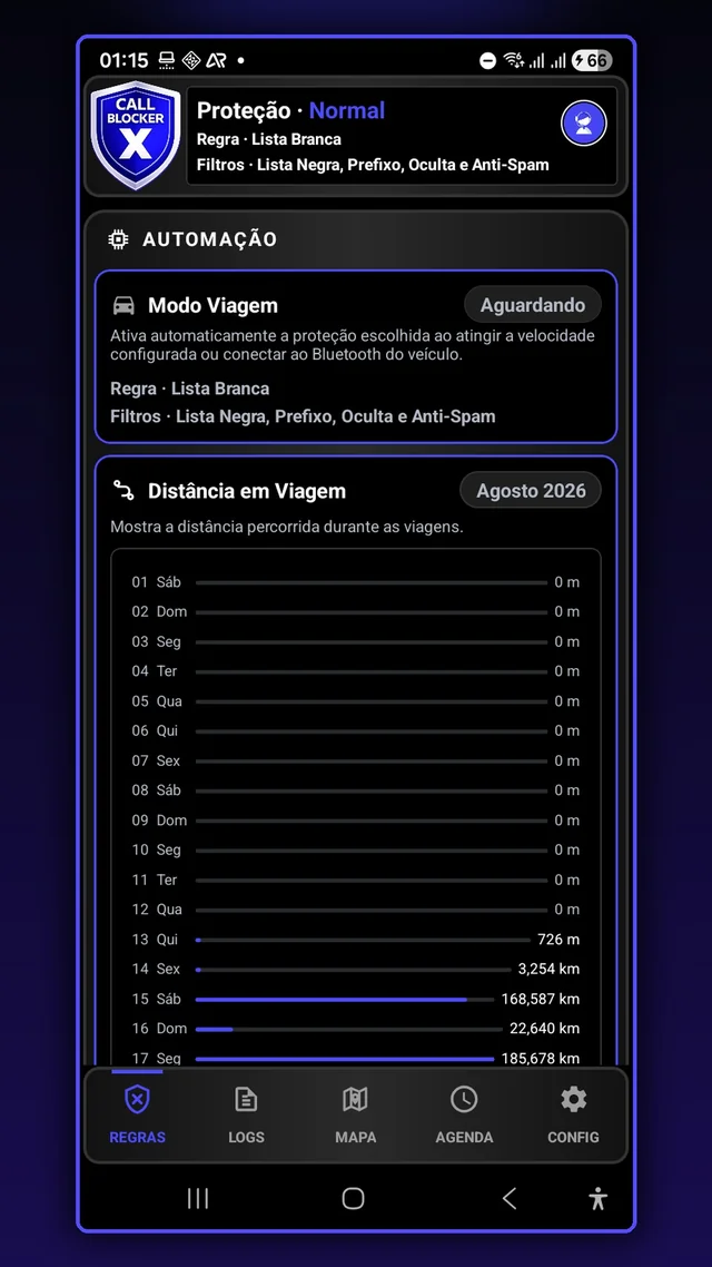 Call Blocker X rules and Travel Mode screen
